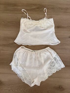 Free People Lace Trim Ivory Camisole & Shorts Sleep Set